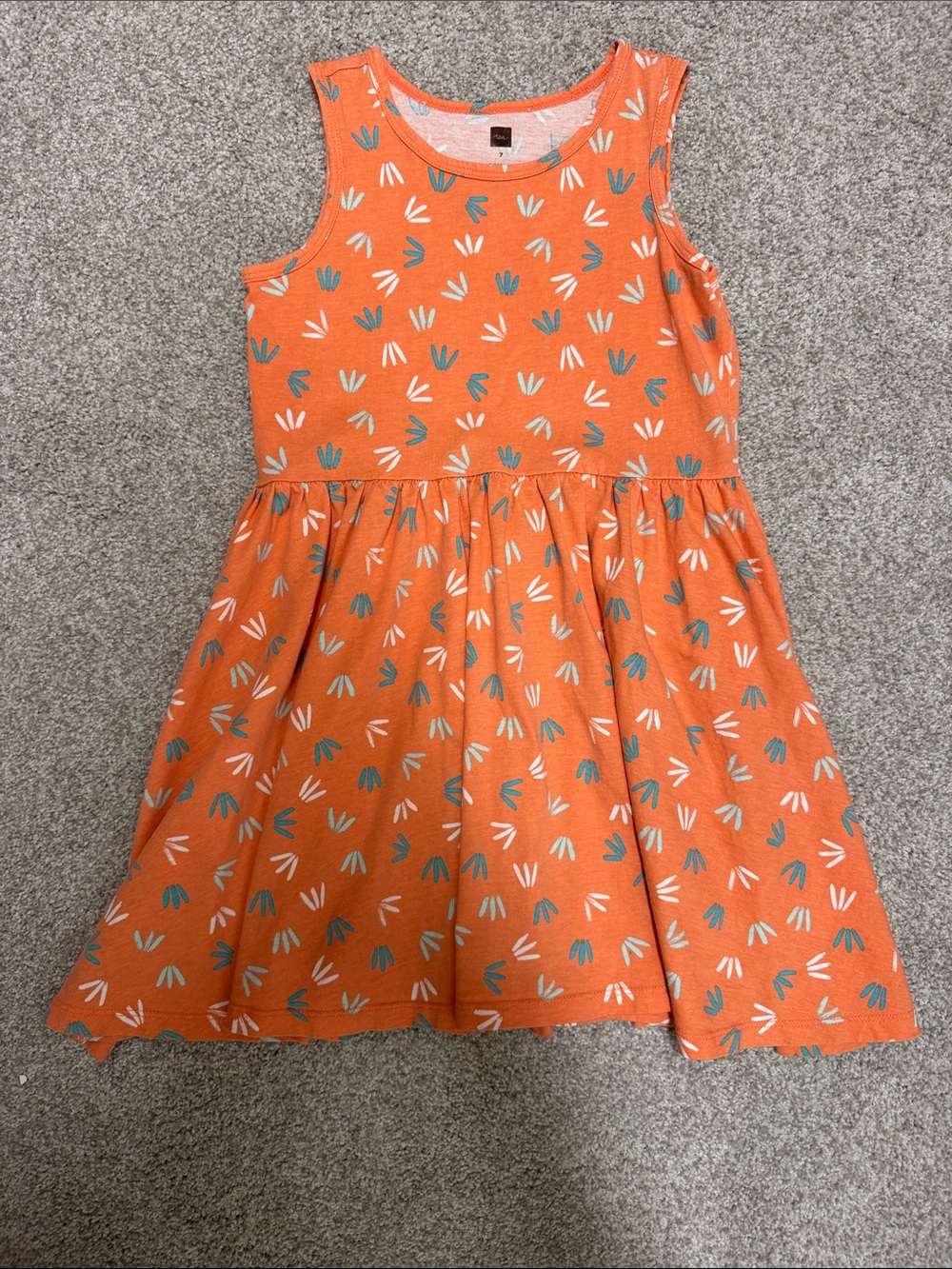 Tea Collection Orange Tank Dress with White & Teal Petal Print